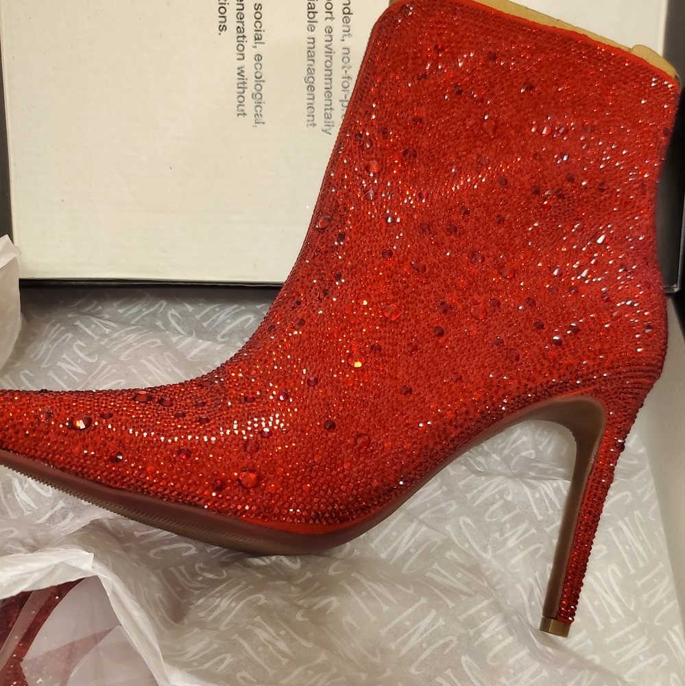 INC  Red Rhinestone booties